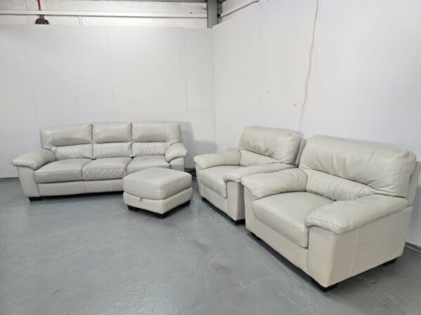 Oak Furniture Land Grey Leather 3 Piece Suite Sofa and Chairs - Image 3