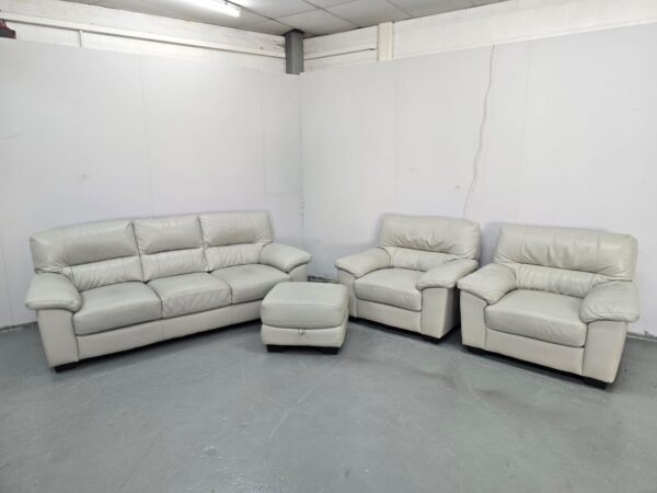 Oak Furniture Land Grey Leather 3 Piece Suite Sofa and Chairs