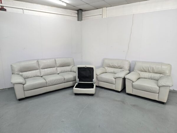 Oak Furniture Land Grey Leather 3 Piece Suite Sofa and Chairs - Image 5