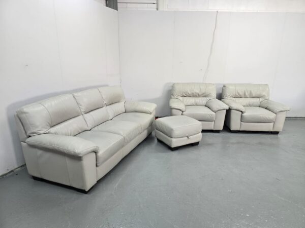 Oak Furniture Land Grey Leather 3 Piece Suite Sofa and Chairs - Image 4