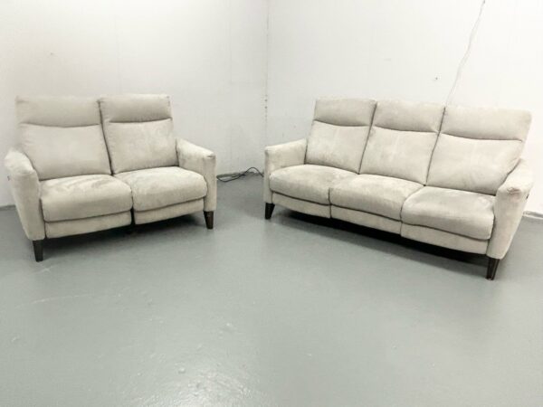 Oak Furniture Land Suede 3 and 2 Seater Electric Recliner Sofas