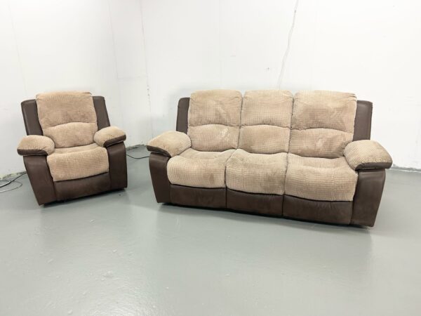 Two-Tone Corded 3 and 1 Seater Manual Recliner Sofa and Chair - Image 3