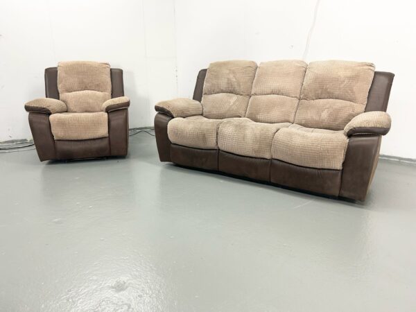 Two-Tone Corded 3 and 1 Seater Manual Recliner Sofa and Chair - Image 2
