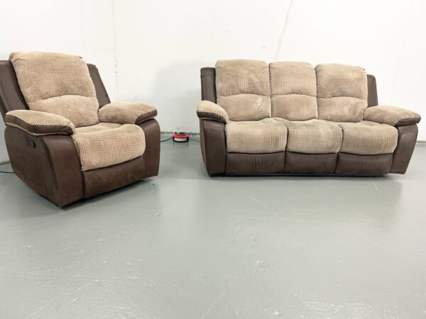 Two-Tone Corded 3 and 1 Seater Manual Recliner Sofa and Chair - Image 4