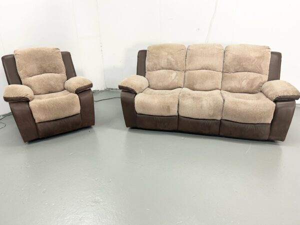 Two-Tone Corded 3 and 1 Seater Manual Recliner Sofa and Chair