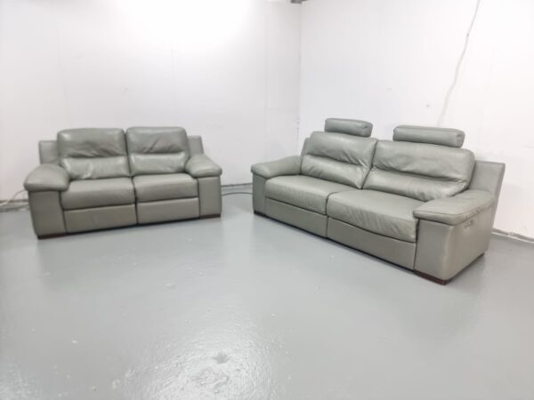 Sofology Grey Leather 3 and 2 Seater Electric Recliner Sofas - Image 2