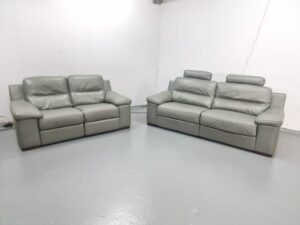 Sofology Grey Leather 3 and 2 Seater Electric Recliner Sofas