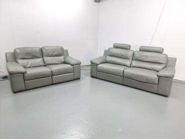 Sofology Grey Leather 3 and 2 Seater Electric Recliner Sofas