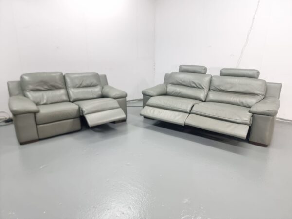 Sofology Grey Leather 3 and 2 Seater Electric Recliner Sofas - Image 5