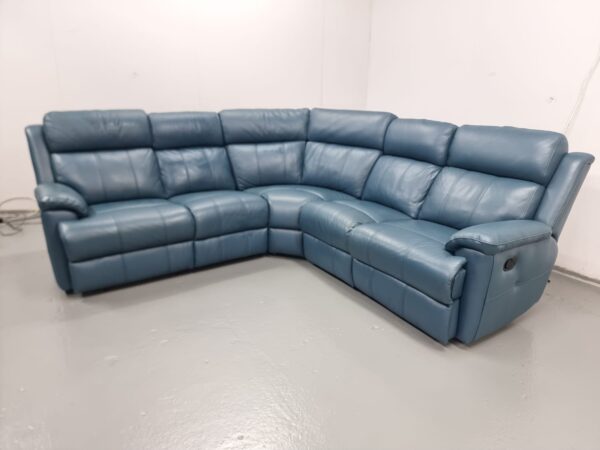 Ex Display Dfs Royal Blue Full Leather Recliner Corner Sofa - Image 4