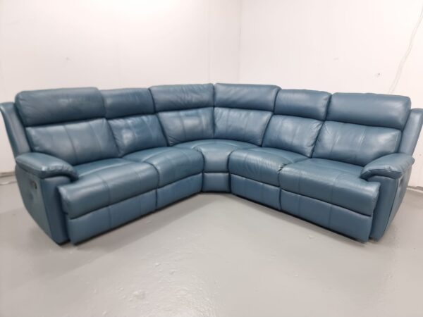 Ex Display Dfs Royal Blue Full Leather Recliner Corner Sofa