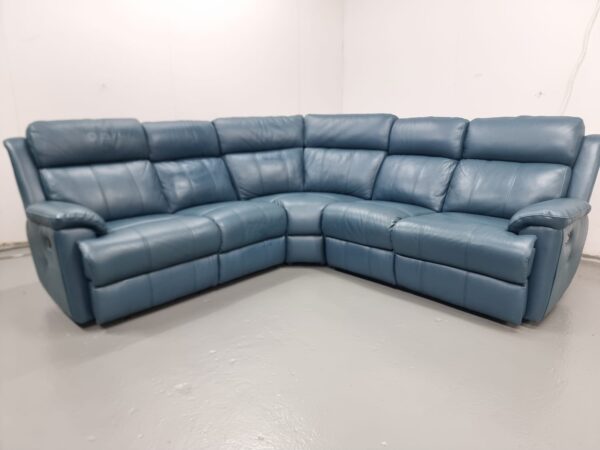 Ex Display Dfs Royal Blue Full Leather Recliner Corner Sofa - Image 5