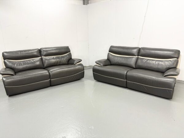 Lazyboy Grey Leather 3 and 3 Seater Electric Recliner Sofas with USB