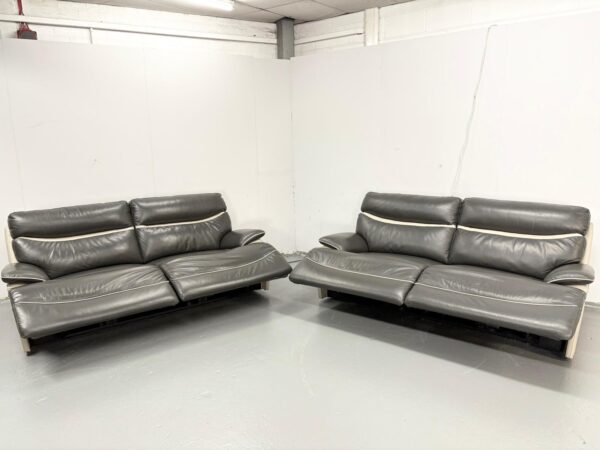 Lazyboy Grey Leather 3 and 3 Seater Electric Recliner Sofas with USB - Image 4