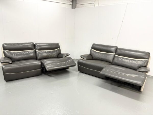 Lazyboy Grey Leather 3 and 3 Seater Electric Recliner Sofas with USB - Image 5