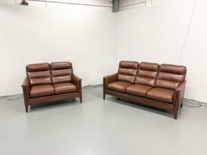 Brown Leather 3 and 2 Seater Static Sofas