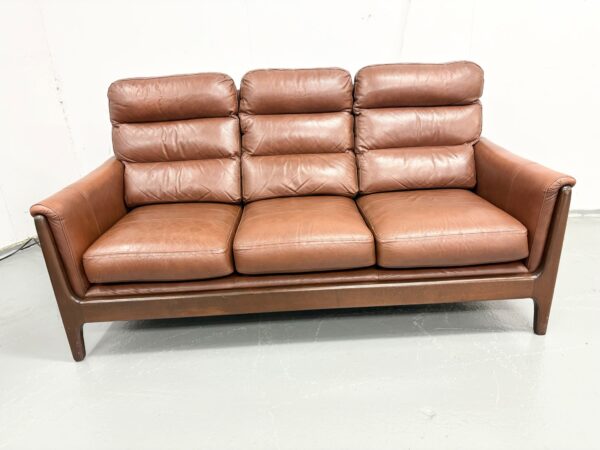 Brown Leather 3 and 2 Seater Static Sofas - Image 5