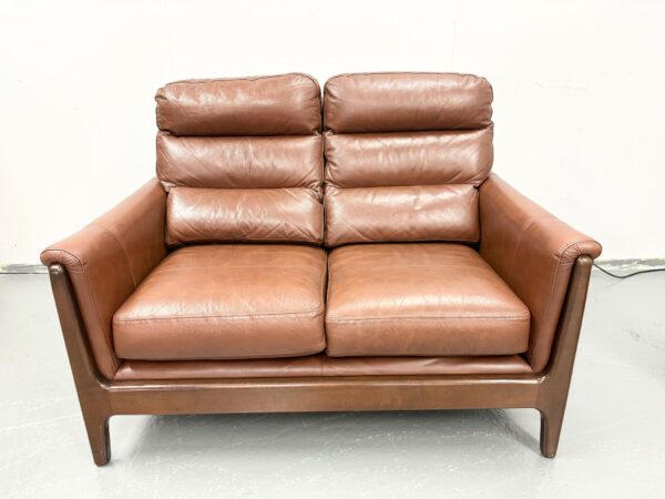 Brown Leather 3 and 2 Seater Static Sofas - Image 6