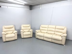 Lazyboy Cream Leather 3 Piece Suite Sofa and Chairs