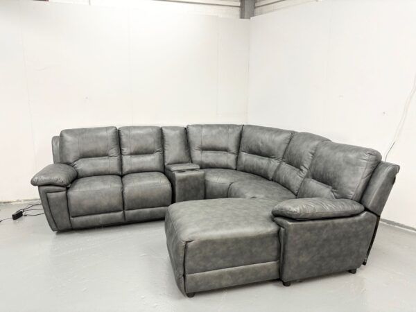 Grey Leather Electric Recliner Corner Sofa Chaise with Cup Holders and USB