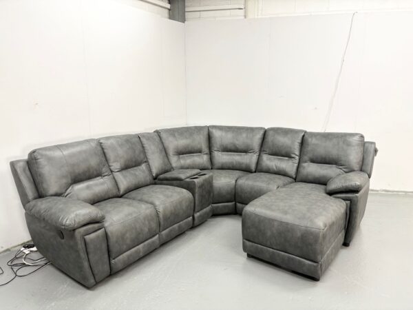 Grey Leather Electric Recliner Corner Sofa Chaise with Cup Holders and USB - Image 3