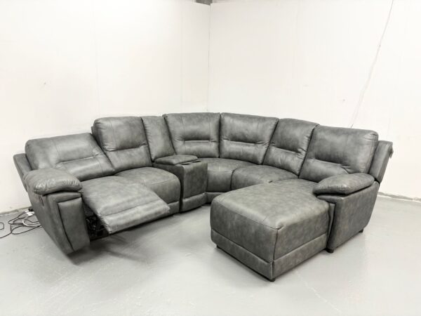 Grey Leather Electric Recliner Corner Sofa Chaise with Cup Holders and USB - Image 4