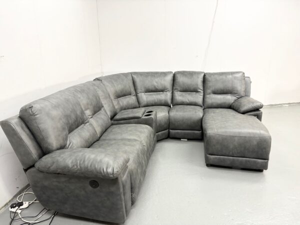 Grey Leather Electric Recliner Corner Sofa Chaise with Cup Holders and USB - Image 2