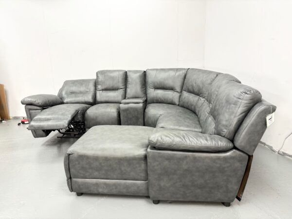 Grey Leather Electric Recliner Corner Sofa Chaise with Cup Holders and USB - Image 6
