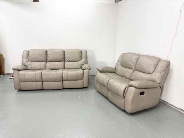 Grey Leather 3 and 2 Seater Manual Recliner Sofas - Image 2