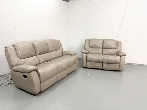 Grey Leather 3 and 2 Seater Manual Recliner Sofas - Image 3