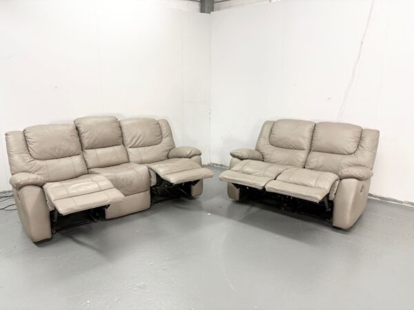 Grey Leather 3 and 2 Seater Manual Recliner Sofas - Image 4