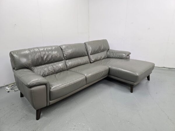 Grey Leather 3 Seater L Shape Sofa - Image 2