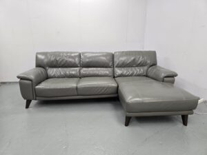 Grey Leather 3 Seater L Shape Sofa