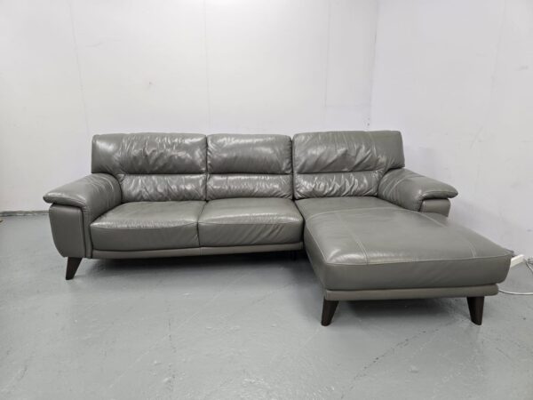 Grey Leather 3 Seater L Shape Sofa