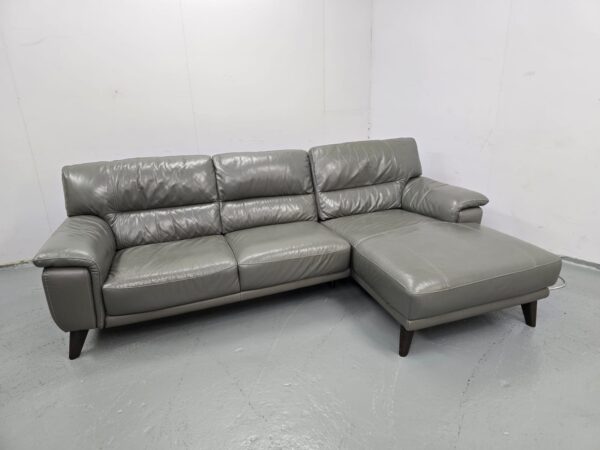 Grey Leather 3 Seater L Shape Sofa - Image 3