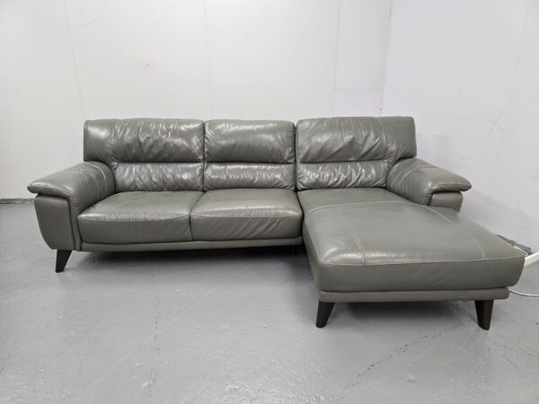 Grey Leather 3 Seater L Shape Sofa - Image 4