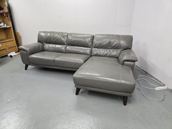 Grey Leather 3 Seater L Shape Sofa - Image 5