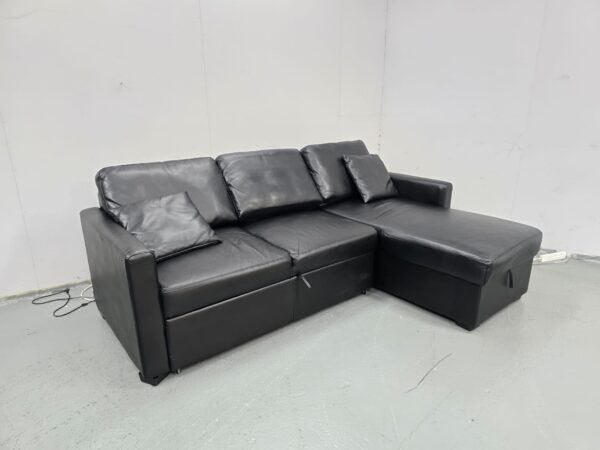 Black Leather Sofabed with Storage - Image 3