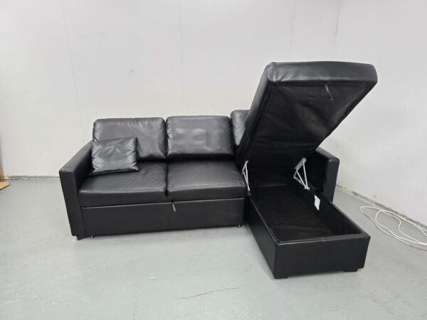 Black Leather Sofabed with Storage - Image 6
