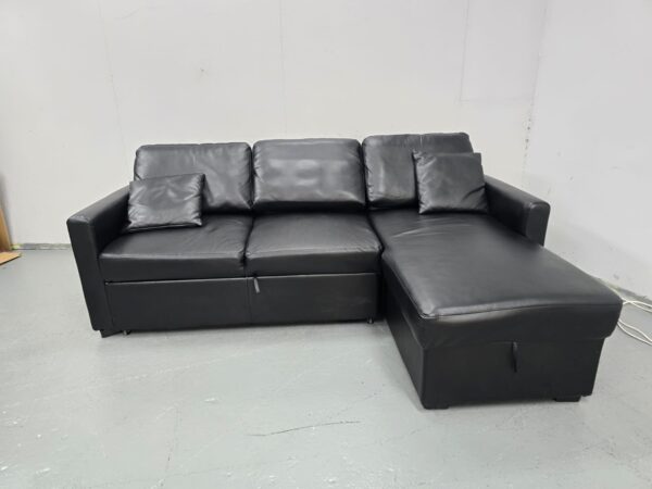 Black Leather Sofabed with Storage