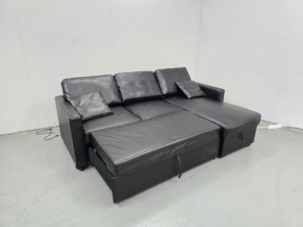 Black Leather Sofabed with Storage - Image 4