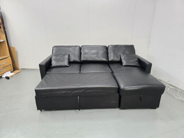 Black Leather Sofabed with Storage - Image 5