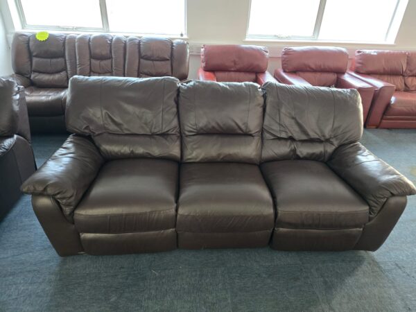 Brown Leather 3 and 3 Seater Manual Recliner Sofas - Image 3