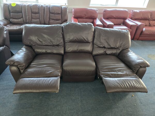Brown Leather 3 and 3 Seater Manual Recliner Sofas - Image 5