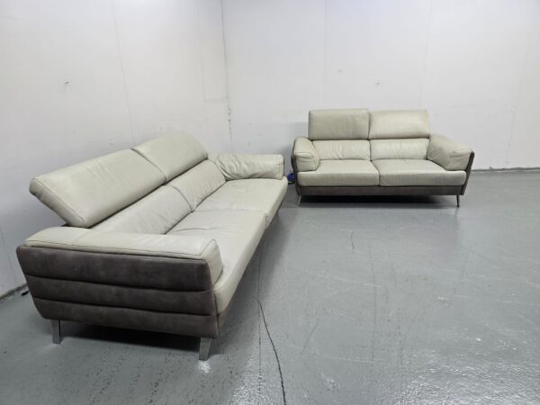 Two-Tone Grey Suede 3 and 2 Seater Adjustable Headrests - Image 2