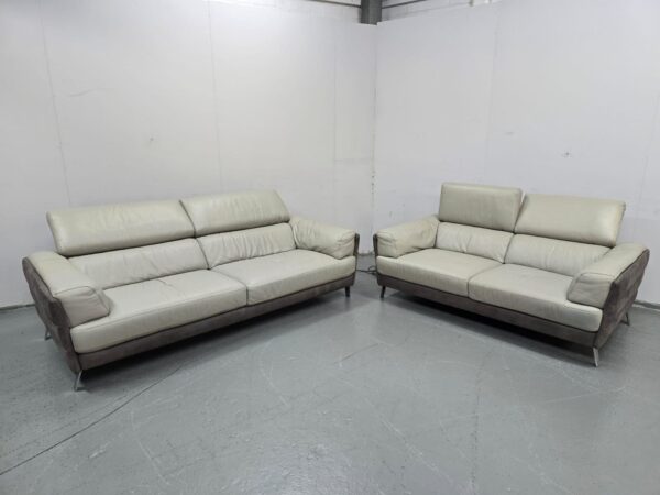 Two-Tone Grey Suede 3 and 2 Seater Adjustable Headrests - Image 3