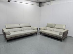 Two-Tone Grey Suede 3 and 2 Seater Adjustable Headrests