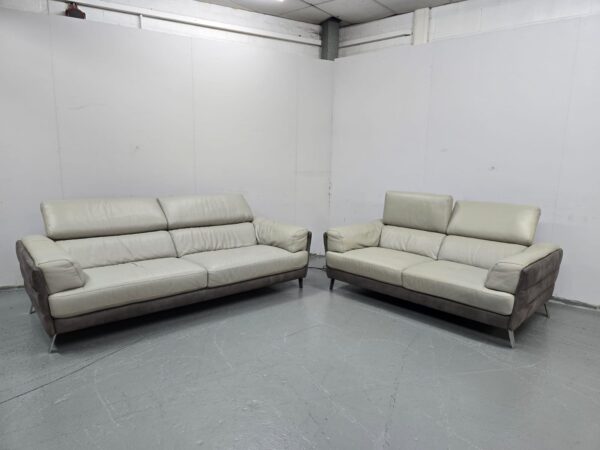 Two-Tone Grey Suede 3 and 2 Seater Adjustable Headrests