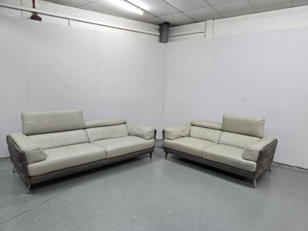 Two-Tone Grey Suede 3 and 2 Seater Adjustable Headrests - Image 4