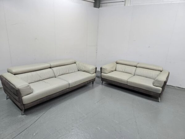 Two-Tone Grey Suede 3 and 2 Seater Adjustable Headrests - Image 5